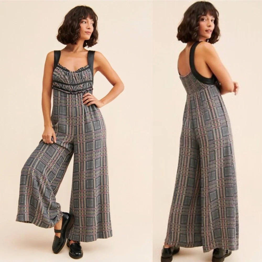 Free People Marley Plaid Jumpsuit Size XS
